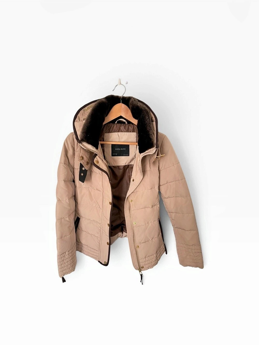 Zara Fur-Trim Puffer Jacket in Pink Size Small